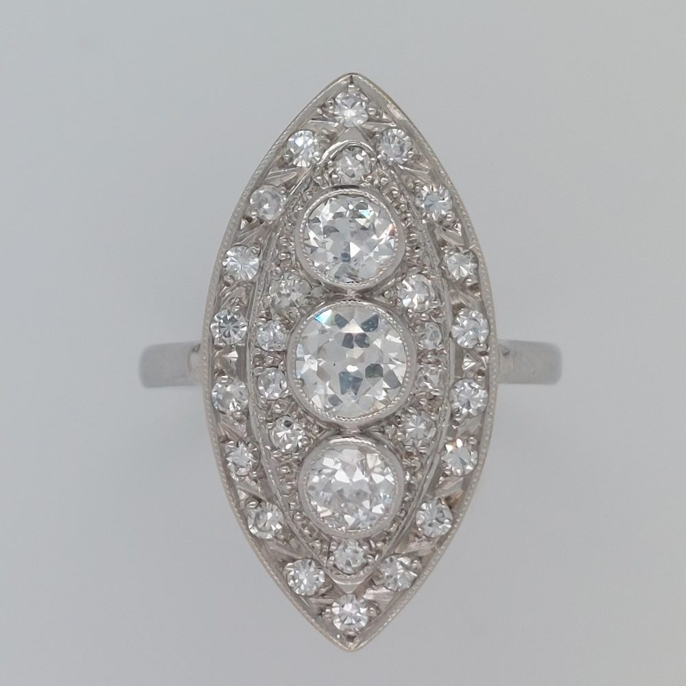 French Art Deco Diamond Navette Ring, 1.50ct