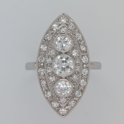 French Art Deco Diamond Navette Ring, 1.50ct