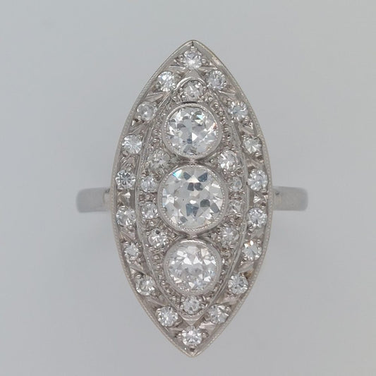 French Art Deco Diamond Navette Ring, 1.50ct