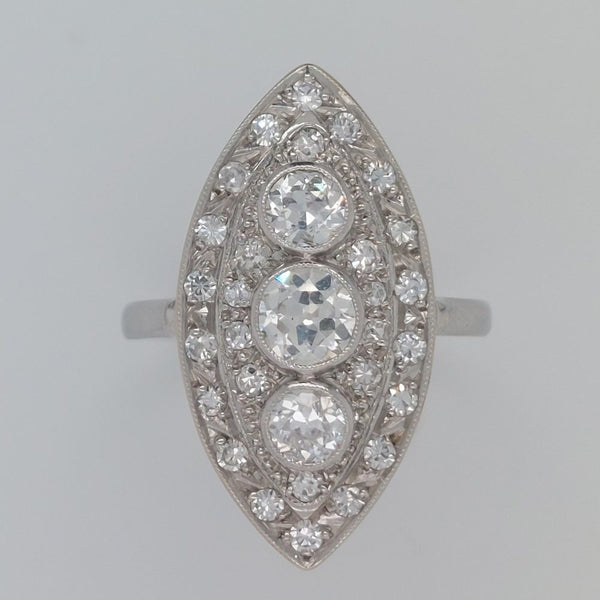 French Art Deco Diamond Navette Ring, 1.50ct