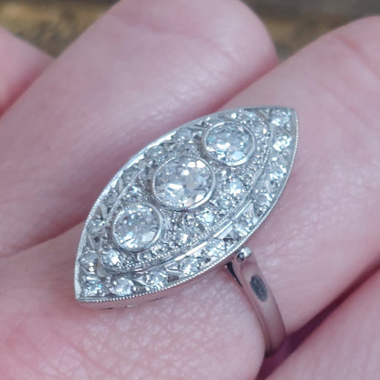 French Art Deco Diamond Navette Ring, 1.50ct