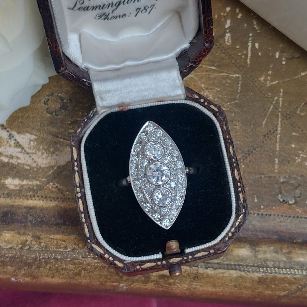 French Art Deco Diamond Navette Ring, 1.50ct