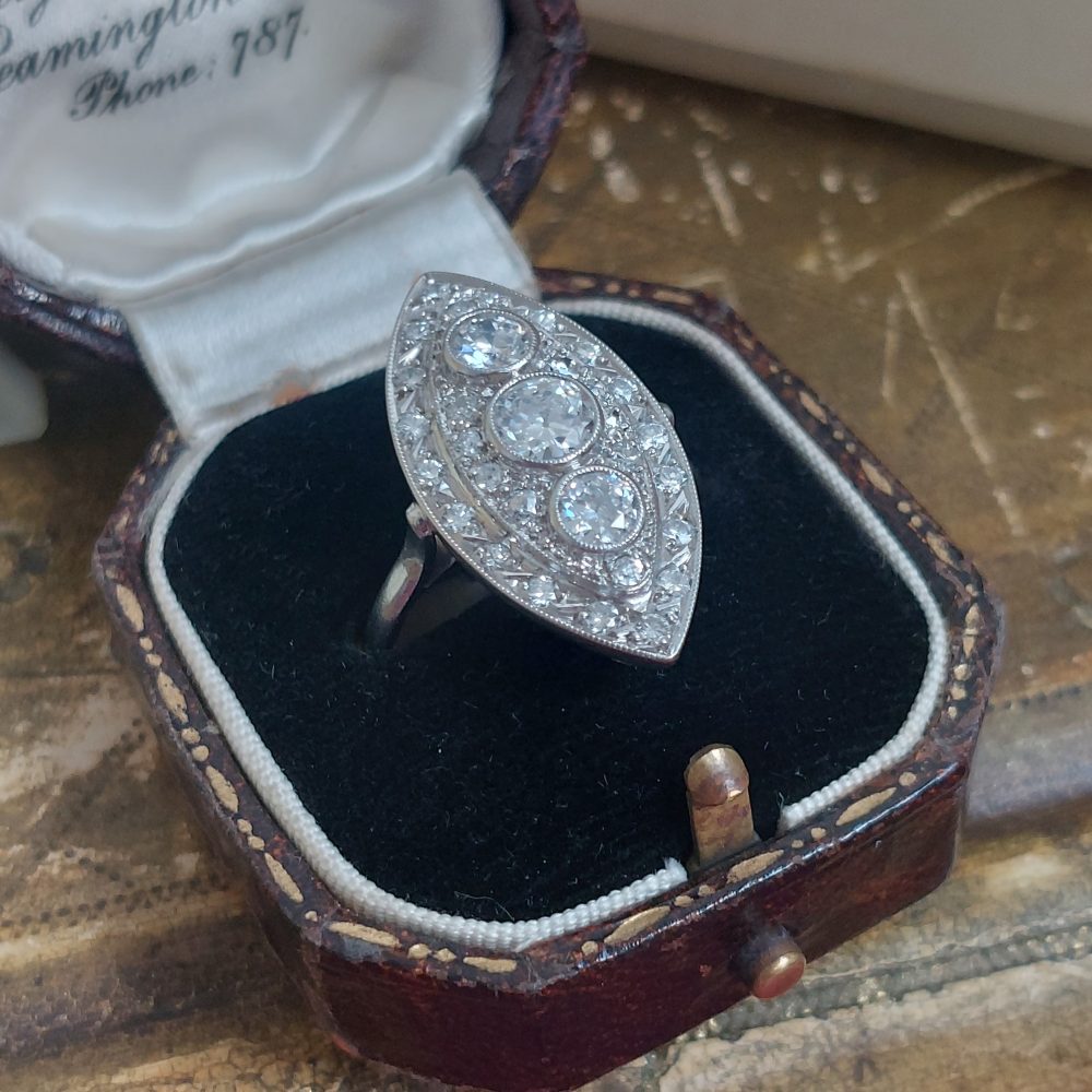French Art Deco Diamond Navette Ring, 1.50ct