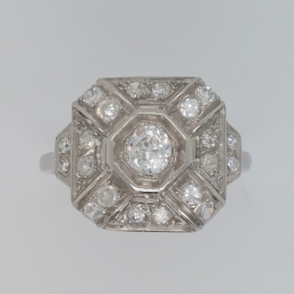 French Art Deco Old Cut Diamond Cluster Ring, 0.85ct