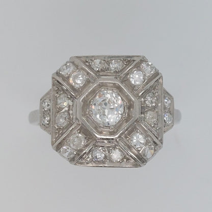 French Art Deco Old Cut Diamond Cluster Ring, 0.85ct