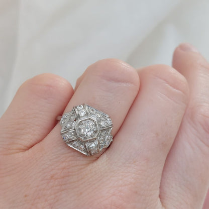 French Art Deco Old Cut Diamond Cluster Ring, 0.85ct