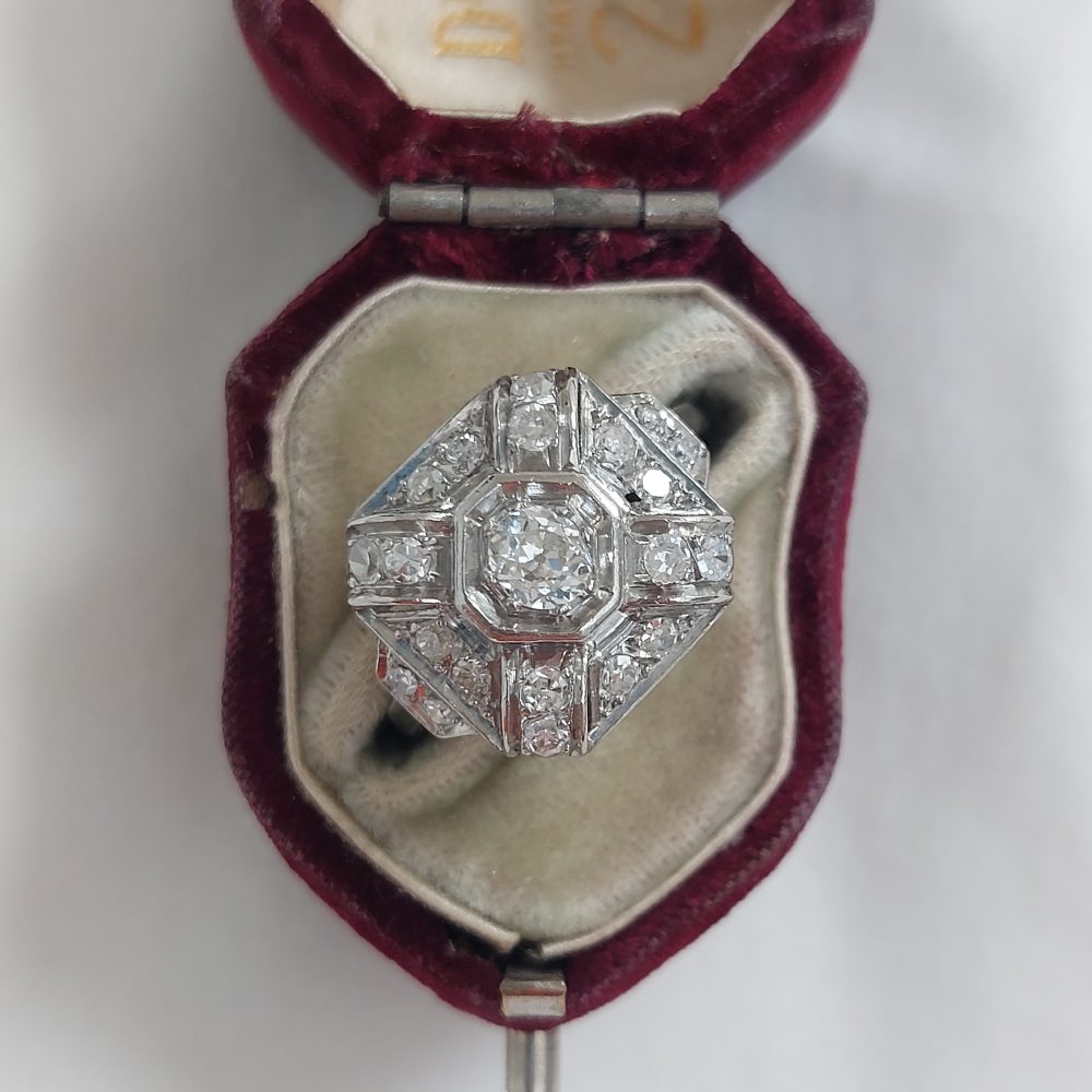 French Art Deco Old Cut Diamond Cluster Ring, 0.85ct