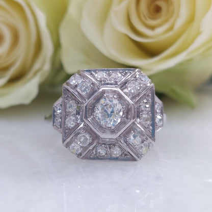 French Art Deco Old Cut Diamond Cluster Ring, 0.85ct