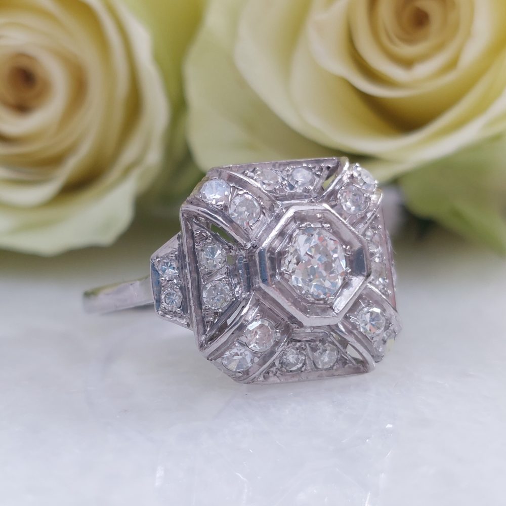 French Art Deco Old Cut Diamond Cluster Ring, 0.85ct