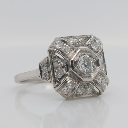 French Art Deco Old Cut Diamond Cluster Ring, 0.85ct
