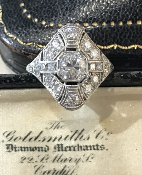 French Art Deco Diamond Dress Plaque Ring, Circa 1925