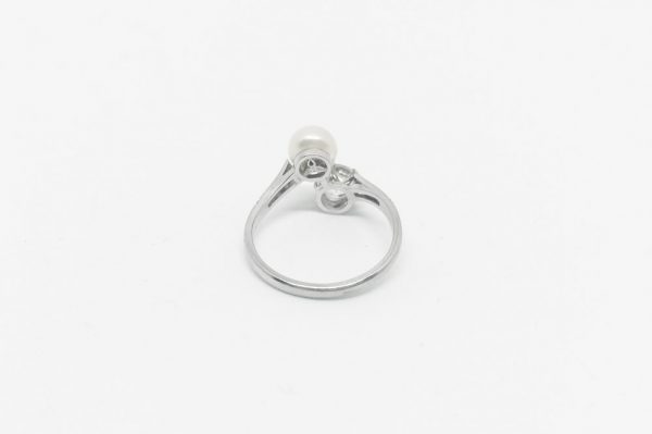 French Belle Epoque Moi et Toi Pearl and Diamond Ring