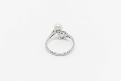 French Belle Epoque Moi et Toi Pearl and Diamond Ring