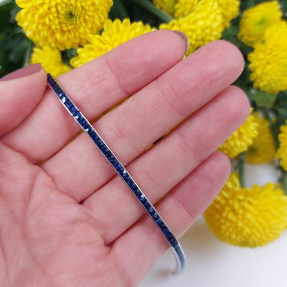 French Cut Sapphire and White Gold Line Bracelet