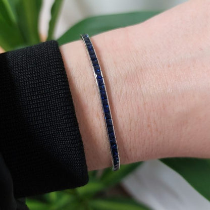 French Cut Sapphire and White Gold Line Bracelet
