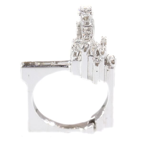 French Modernist Diamond Platinum Ring