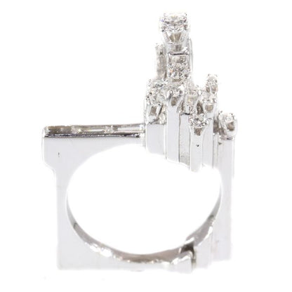 French Modernist Diamond Platinum Ring