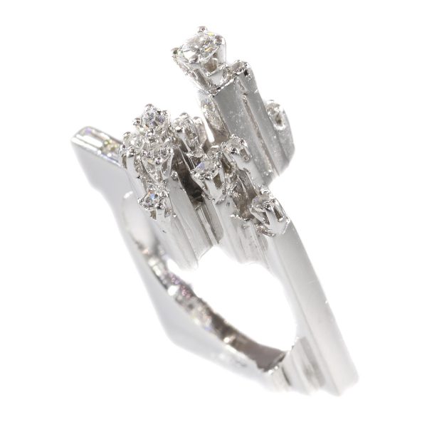 French Modernist Diamond Platinum Ring