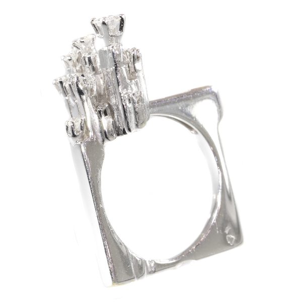 French Modernist Diamond Platinum Ring