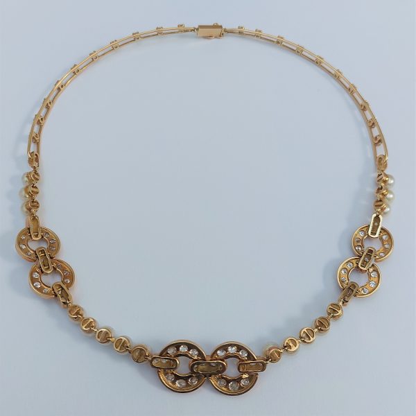 French Natural Pearl and Diamond Collar Necklace