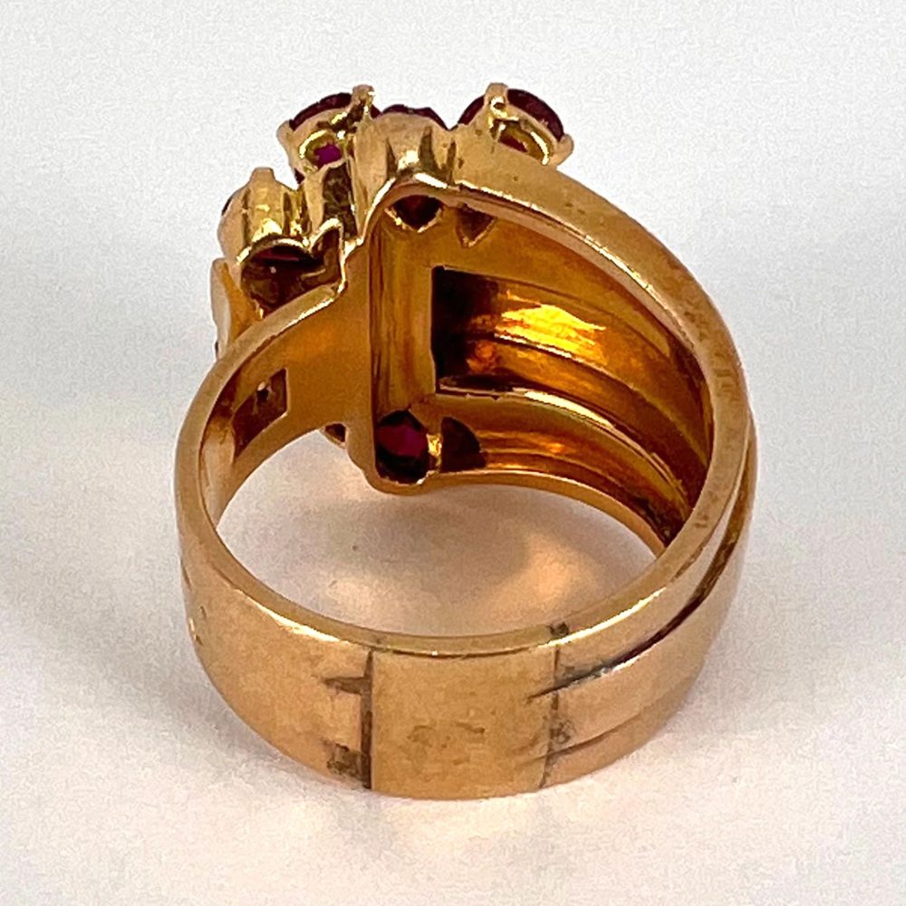 French Retro Ruby and Gold Buckle Ring