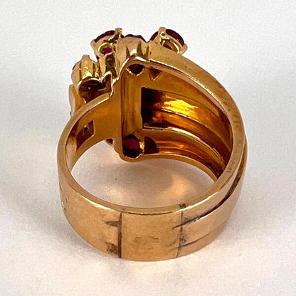 French Retro Ruby and Gold Buckle Ring