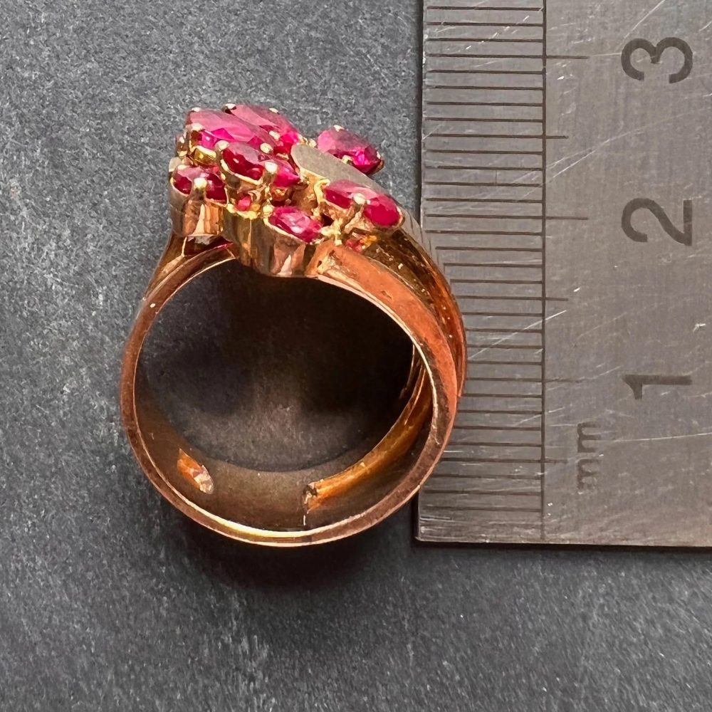 French Retro Ruby and Gold Buckle Ring