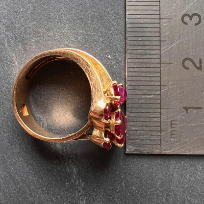 French Retro Ruby and Gold Buckle Ring