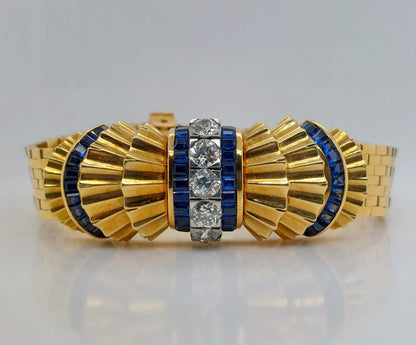 French Vintage Sapphire and Diamond Bow Bracelet Wristwatch