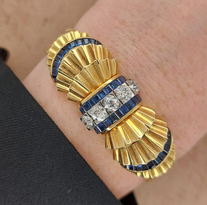 Jewellery French Vintage Sapphire and Diamond Bow Bracelet Wristwatch