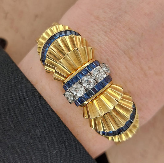 Jewellery French Vintage Sapphire and Diamond Bow Bracelet Wristwatch