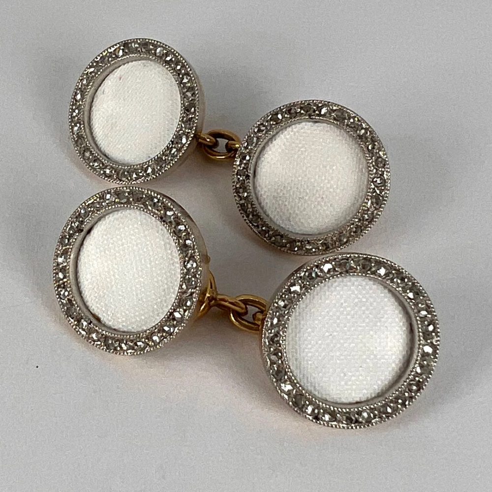 French White Enamel and Diamond Set Cufflinks
