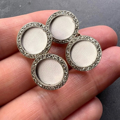 French White Enamel and Diamond Set Cufflinks