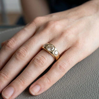 Chunky 2.82ct Old Cut Diamond Tilogy Gypsy Ring