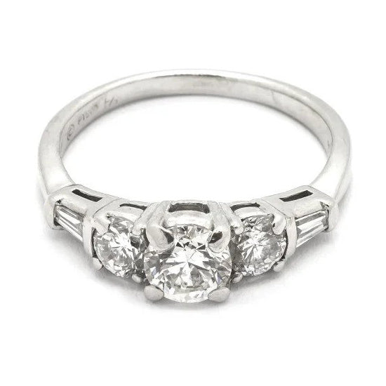 GIA Certified Vintage Three Stone Diamond Engagement Ring, 1.15ct total F colour diamonds