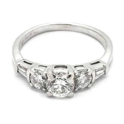 GIA Certified Vintage Three Stone Diamond Engagement Ring, 1.15ct total F colour diamonds