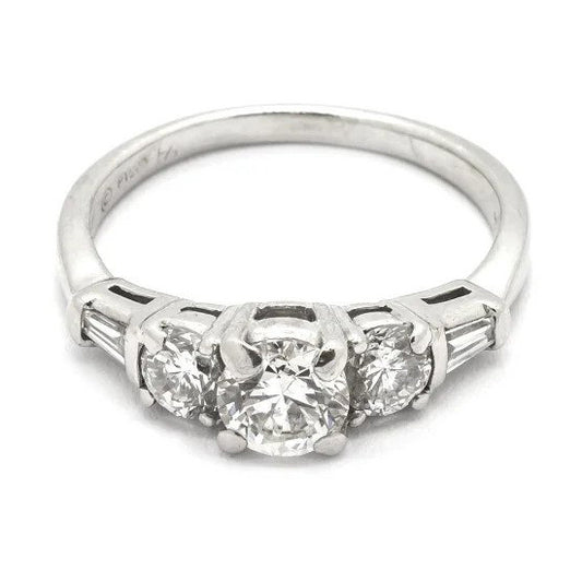 GIA Certified Vintage Three Stone Diamond Engagement Ring, 1.15ct total F colour diamonds