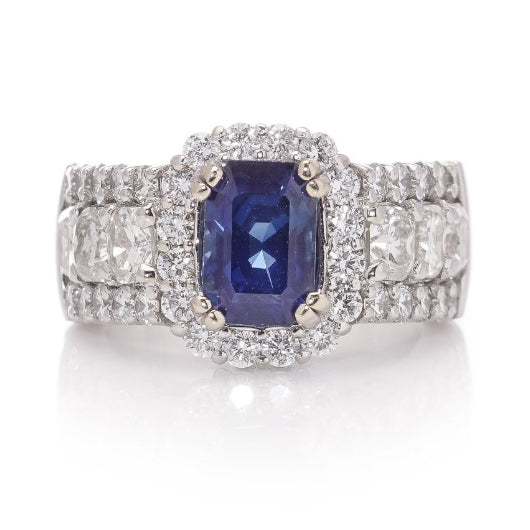 GIA Certified 2.81ct Natural Sapphire and 3.62cts Diamond Cluster Dress Engagement Ring