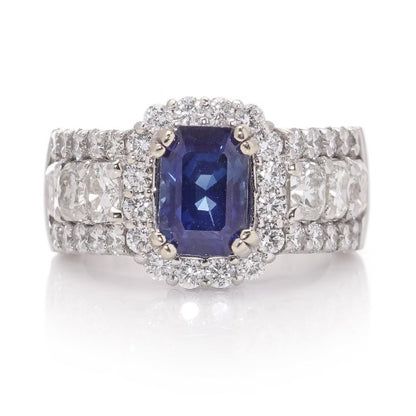 GIA Certified 2.81ct Natural Sapphire and 3.62cts Diamond Cluster Dress Engagement Ring
