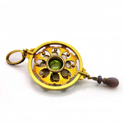 GIULIANO ENAMEL, PERIDOT, MOONSTONE, GARNET AND GOLD PENDANT