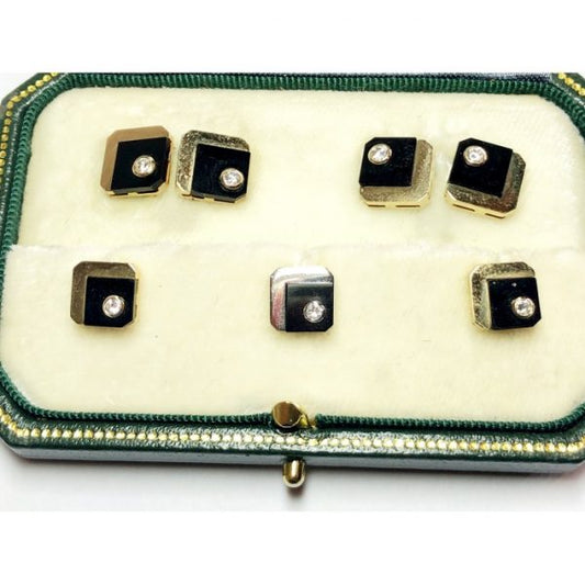 Gentleman's Vintage Onyx and Diamond Dress Set