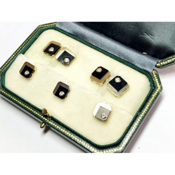 Gentleman's Vintage Onyx and Diamond Dress Set