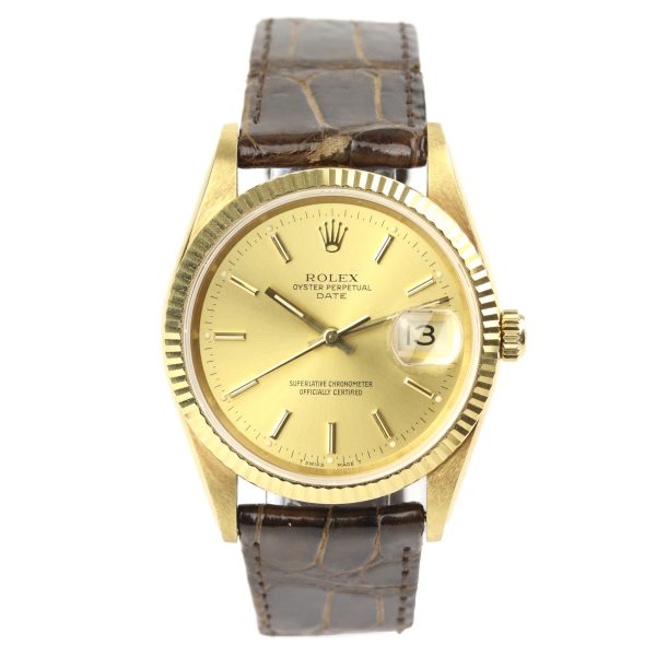 Gents Rolex Oyster Perpetual Date 18ct Yellow Gold 34mm Ref: 15238