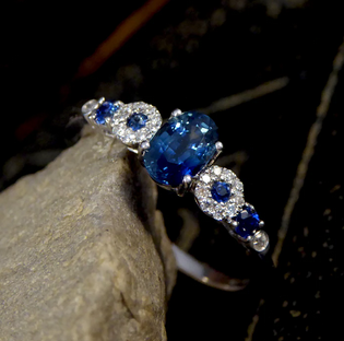 Geometric 0.83ct Sapphire and Diamond Ring