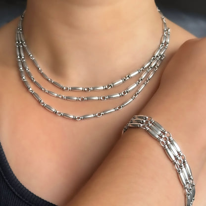 Georg Jensen Triple Layer Necklace And Bracelet Suite