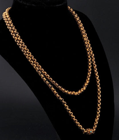 Antique Georgian 18ct Yellow Gold Long Muff Chain Necklace with Turquoise Clasp