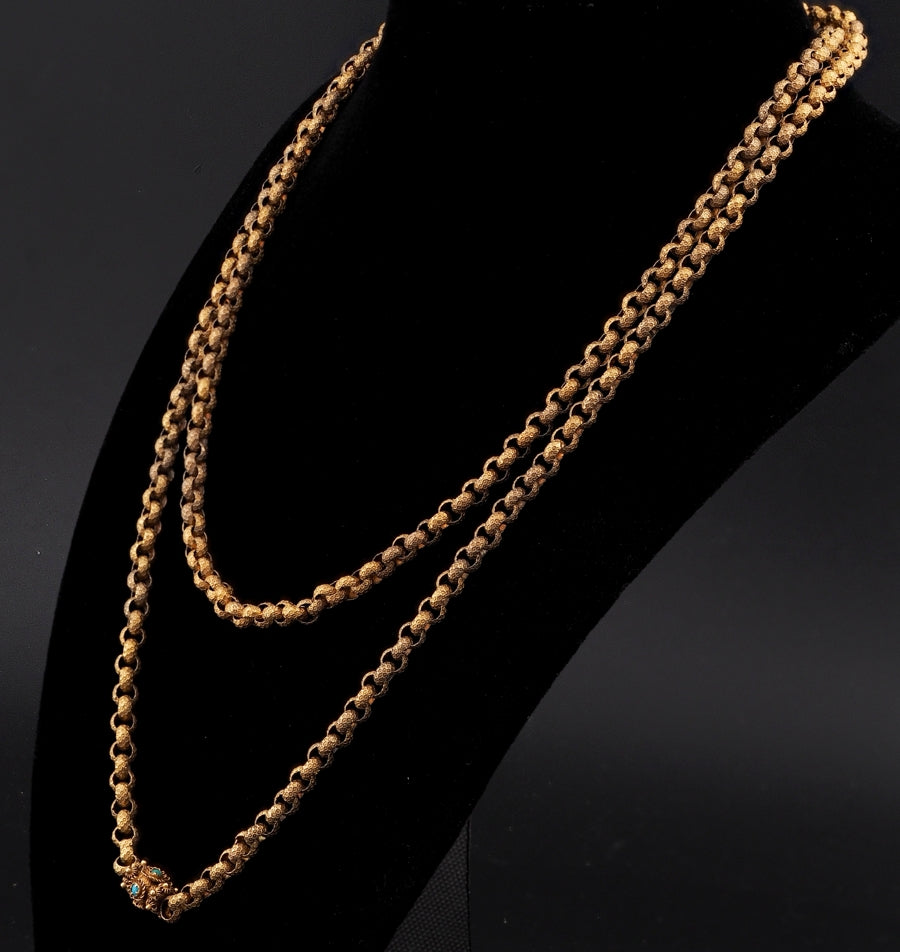 Antique Georgian 18ct Gold Chain Necklace with Turquoise Clasp