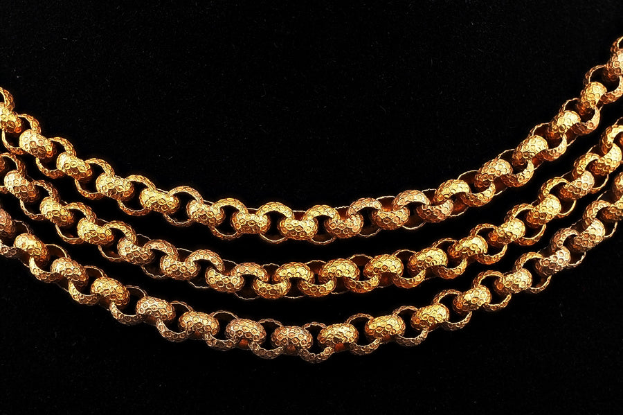 Antique Georgian 18ct Yellow Gold Long Muff Chain Necklace with Turquoise Clasp