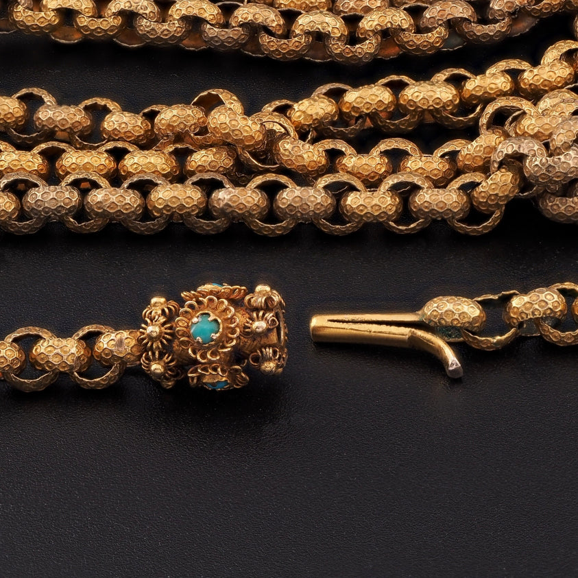 Antique Georgian 18ct Gold Chain Necklace with Turquoise Clasp