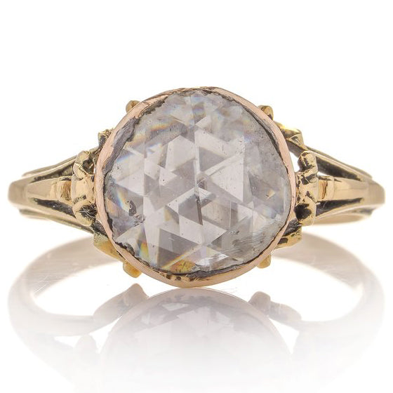 Georgian Antique 2.50ct Rose Cut Diamond Solitaire Ring in 15ct Gold, Late 18th century Circa 1790s